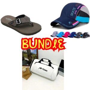 Ultimate Bundle Pack, Unisex Gym Bag, Mens Flip Flop Sandal, Hat, MSRP $117